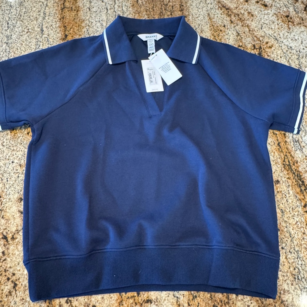 SPANX Navy Blue Polo Top